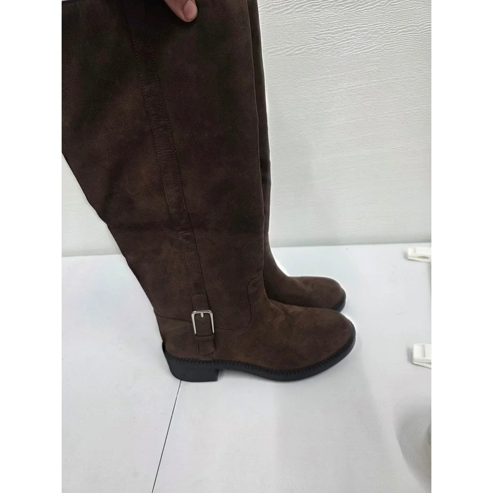 A New Day Womens Brown Suede Tall Boots Side Zip Buckle Block Heel Size 7.5 NEW